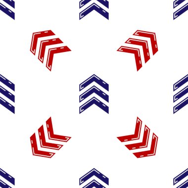 Mavi ve kırmızı askeri rütbe ikonu beyaz arka planda izole edilmiş kusursuz desen. Askeri rozet işareti. Vektör İllüstrasyonu