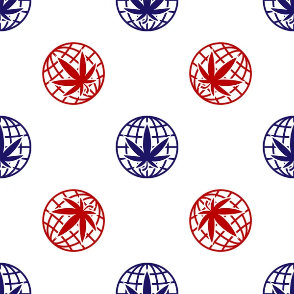 Bleu et rouge Légalisez l'icône symbole du globe de marijuana ou de cannabis isolée motif sans couture sur fond blanc. Symbole de chanvre. Illustration vectorielle — Image vectorielle