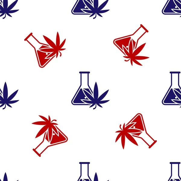 Marihuana ya da kenevir yaprağı ikonlu mavi ve kırmızı kimyasal test tüpü beyaz arka planda izole edilmiş. Araştırma konsepti. Laboratuvar Cbd yağı konsepti. Vektör İllüstrasyonu — Stok Vektör