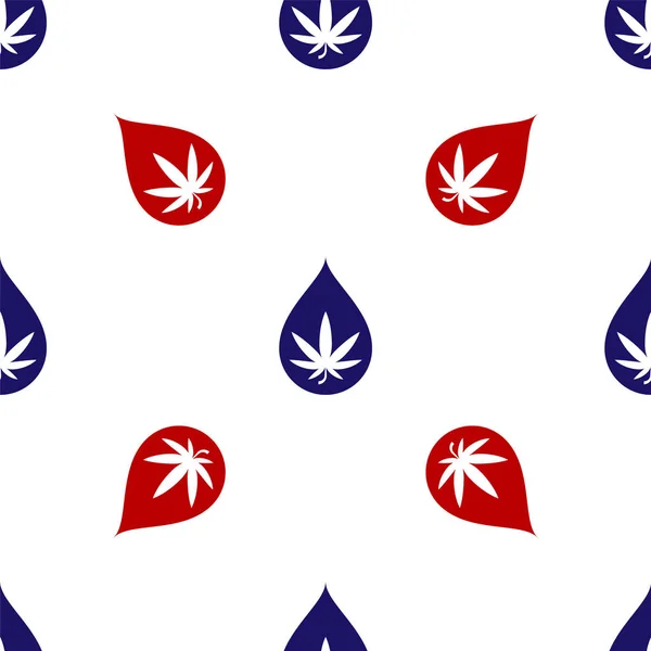 Bleu et rouge marijuana médicale ou feuille de cannabis goutte d'huile d'olive icône isolé motif sans couture sur fond blanc. Extrait de cannabis. Symbole de chanvre. Illustration vectorielle — Image vectorielle