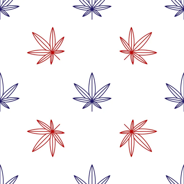 青と赤医療用マリファナや大麻の葉のアイコンは、白い背景にシームレスなパターンを隔離しました。ヘンプ記号。ベクターイラスト — ストックベクタ