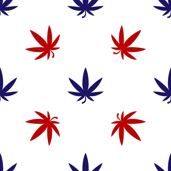 Azul y rojo Marihuana medicinal o icono de la hoja de cannabis aislado patrón sin costura sobre fondo blanco. Un símbolo de cáñamo. Ilustración vectorial — Vector de stock