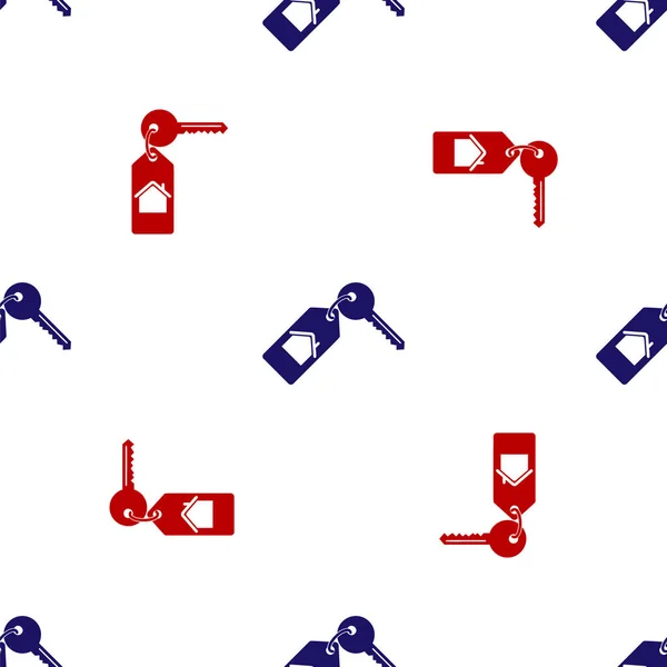 Maison bleue et rouge avec icône clé isolée motif sans couture sur fond blanc. Le concept de la maison clé en main. Illustration vectorielle — Image vectorielle