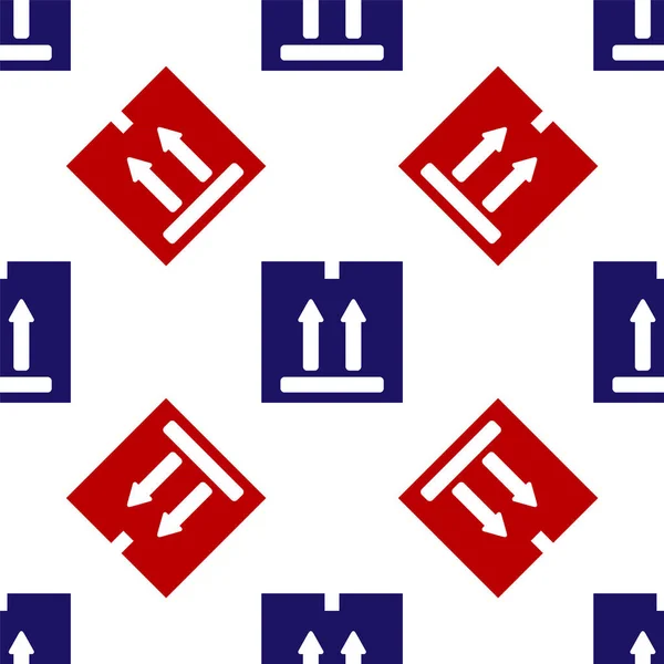 Blauw en rood Kartonnen doos met verkeerssymbool pictogram geïsoleerd naadloos patroon op witte achtergrond. Doos, pakje, pakketteken. Levering, transport en verzending. Vector Illustratie — Stockvector