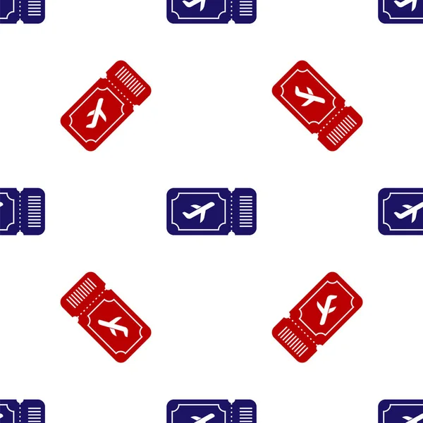 Icône de billet d'avion bleu et rouge motif isolé sans couture sur fond blanc. Un billet d'avion. Illustration vectorielle — Image vectorielle