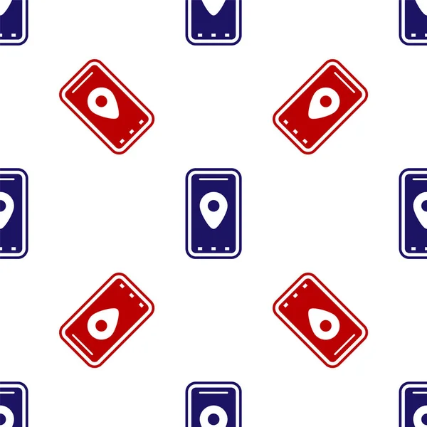 Синьо-червона Інфографіка значка навігаційної карти міста ізольований безшовний візерунок на білому тлі. Дизайн концепції інтерфейсу мобільних додатків. Концепція геолокації. Векторна ілюстрація — стоковий вектор