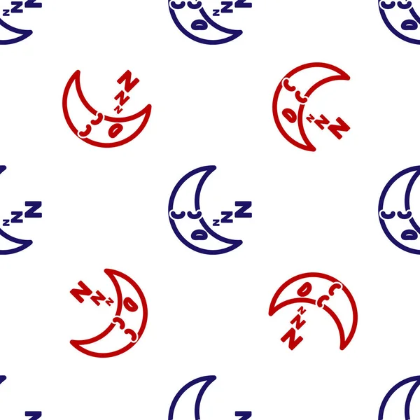 Blauer und roter Mond Ikone isoliert nahtlose Muster auf weißem Hintergrund. bewölktes Nachtzeichen. Symbol für Schlafträume. Nacht- oder Bettzeichen. Vektorillustration — Stockvektor