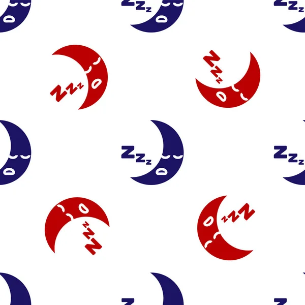 Icono de luna azul y roja aislado patrón sin costura sobre fondo blanco. Señal de noche nublada. Sueños del sueño símbolo. Señal de la noche o la cama. Ilustración vectorial — Archivo Imágenes Vectoriales