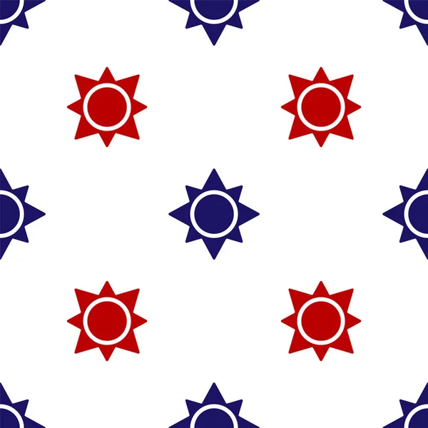 Ícone de sol azul e vermelho isolado padrão sem costura no fundo branco. Ilustração vetorial —  Vetores de Stock