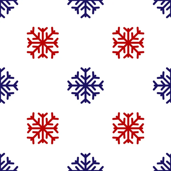 Μπλε και κόκκινο εικονίδιο Snowflake απομονωμένη αδιάλειπτη μοτίβο σε λευκό φόντο. Εικονογράφηση διανύσματος — Διανυσματικό Αρχείο