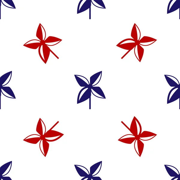 Icône Pinwheel bleu et rouge isolé motif sans couture sur fond blanc. icône jouet moulin à vent. Illustration vectorielle — Image vectorielle