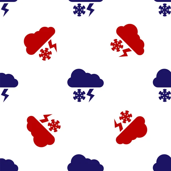 Nuage bleu et rouge avec icône de la neige et de la foudre motif isolé sans couture sur fond blanc. Nuage avec flocons de neige. Icône météo unique. Signe de neige. Illustration vectorielle — Image vectorielle