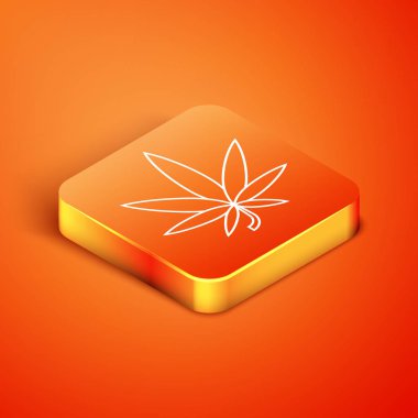 Isometric Tıbbi marihuana veya turuncu arka planda izole edilmiş kenevir yaprağı ikonu. Kenevir sembolü. Vektör İllüstrasyonu