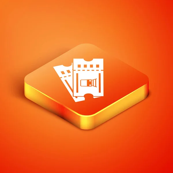 Isometric Train ticket icon isolated on orange background. Travel by railway. Vector Illustration — 图库矢量图片