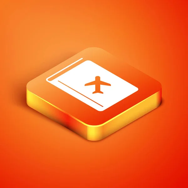 Isometrisches Cover-Buch-Reiseführer-Symbol auf orangefarbenem Hintergrund. Vektorillustration — Stockvektor