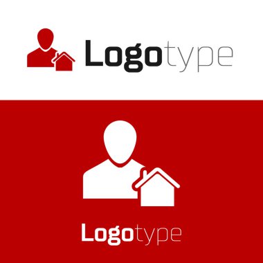 Kırmızı emlakçı simgesi beyaz arkaplanda izole edildi. Ev almak. Logo tasarım şablonu elemanı. Vektör İllüstrasyonu