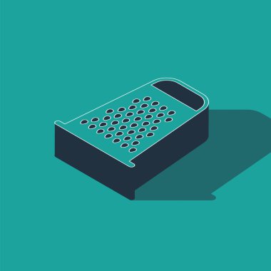Isometric Grater simgesi yeşil arkaplanda izole edildi. Mutfak sembolü. Mutfak aletleri. Çatal bıçak seti. Vektör İllüstrasyonu