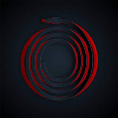 Kağıt kesiği bahçe hortumu ya da yangın hortumu ikonu siyah arka planda. Sprey tabanca ikonu. Su ekipmanları. Kağıt sanatı tarzı. Vektör İllüstrasyonu