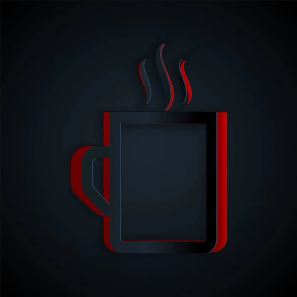 Бумага Вырезать Кофе Чашку Плоский Значок Изолирован Черном Фоне Чашка — стоковый вектор