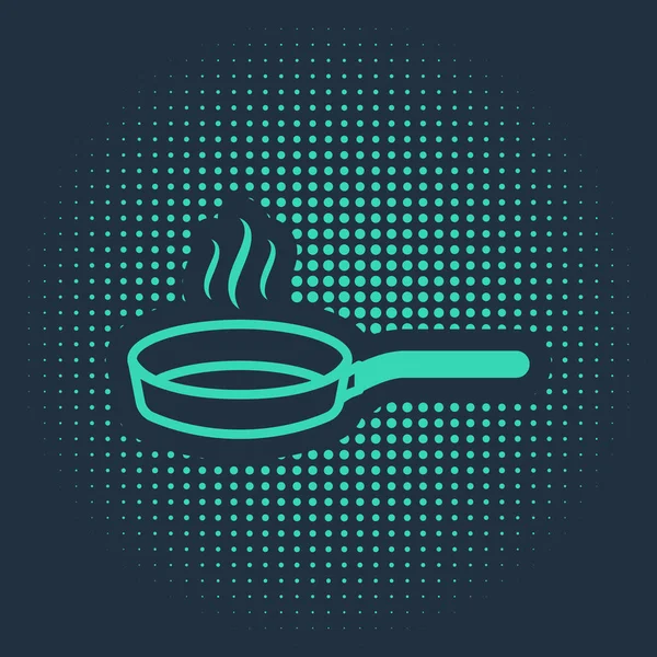 Green Frying Pan Icon Isolated Blue Background Fry Roast Food — Stock Vector