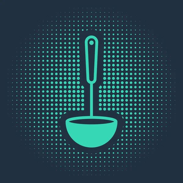 Ikona Naběračky Zelené Kuchyně Izolovaná Modrém Pozadí Nádobí Vaření Nápis — Stockový vektor