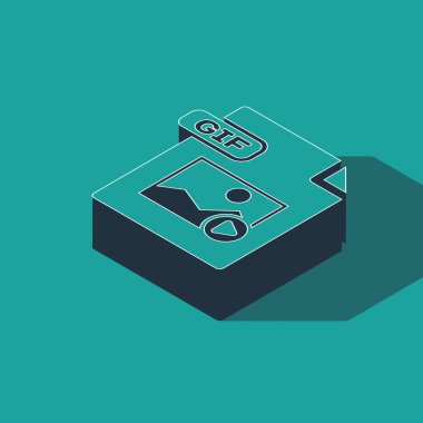 Isometric Gif dosya belgesi. Gif düğmesi simgesi yeşil arkaplanda izole edildi. Gif dosya sembolü. Vektör İllüstrasyonu