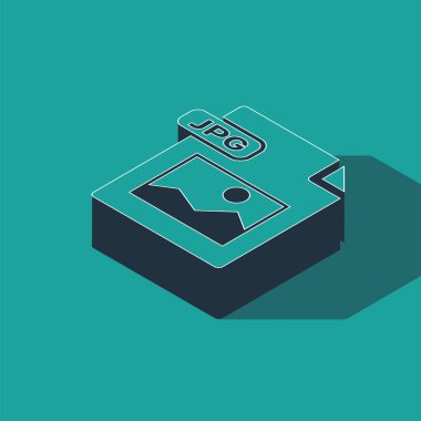 Isometric Jpg dosya belgesi. Yeşil arkaplanda resim simgesi indir. Jpg dosya sembolü. Vektör İllüstrasyonu