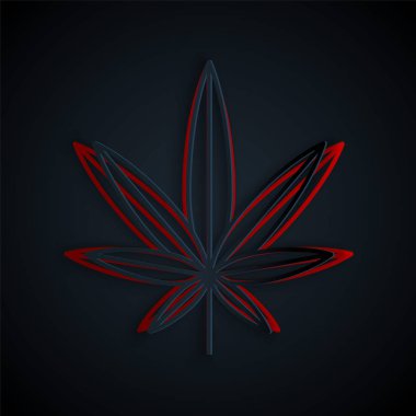 Kağıt kesiği Tıbbi marihuana veya kenevir yaprağı ikonu siyah arka planda izole edilmiş. Kenevir sembolü. Kağıt sanatı tarzı. Vektör İllüstrasyonu