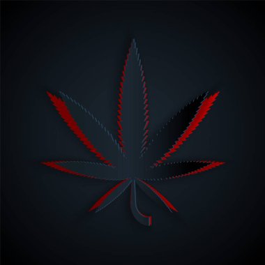 Kağıt kesiği Tıbbi marihuana veya kenevir yaprağı ikonu siyah arka planda izole edilmiş. Kenevir sembolü. Kağıt sanatı tarzı. Vektör İllüstrasyonu