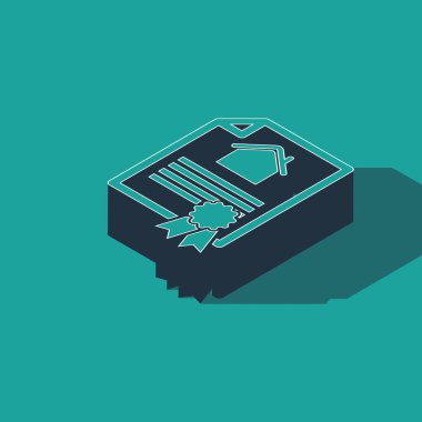 Isometric House sözleşmesi ikonu yeşil arka planda izole edildi. Sözleşme oluşturma hizmeti, belge oluşumu, başvuru formu bileşimi. Vektör İllüstrasyonu