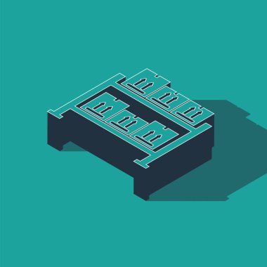 Isometric Depo simgesi yeşil arka planda izole edildi. Vektör İllüstrasyonu