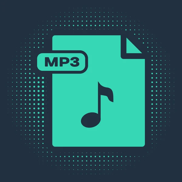 グリーンMp3ファイルのドキュメント 青い背景に隔離されたMp3ボタンアイコンをダウンロードしてください Mp3音楽形式の記号 Mp3ファイルのシンボル 抽象円のランダムなドット ベクターイラスト — ストックベクタ