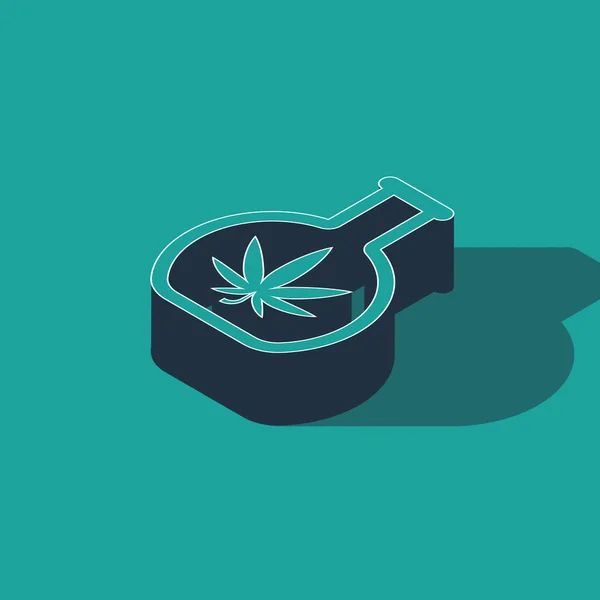 Isometrische Chemische Reageerbuis Met Marihuana Cannabis Blad Icoon Geïsoleerd Groene — Stockvector