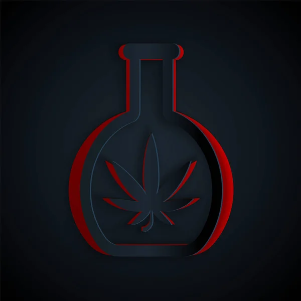 Papiergeschnittenes Chemisches Reagenzglas Mit Marihuana Oder Cannabisblatt Symbol Auf Schwarzem — Stockvektor