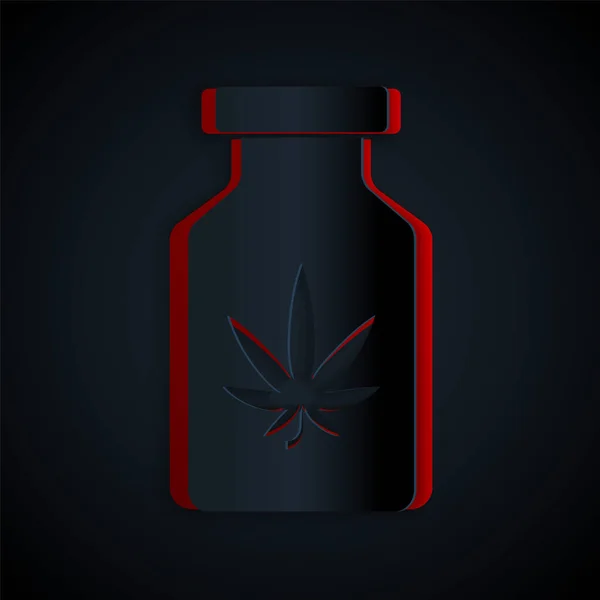Papiergeschnittene Medizinische Flasche Mit Marihuana Oder Cannabisblatt Symbol Isoliert Auf — Stockvektor