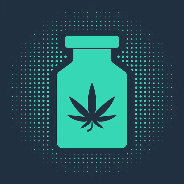 Green Medical Bottle Marijuana Cannabis Leaf Icon Isolated Blue Background — Stock Vector