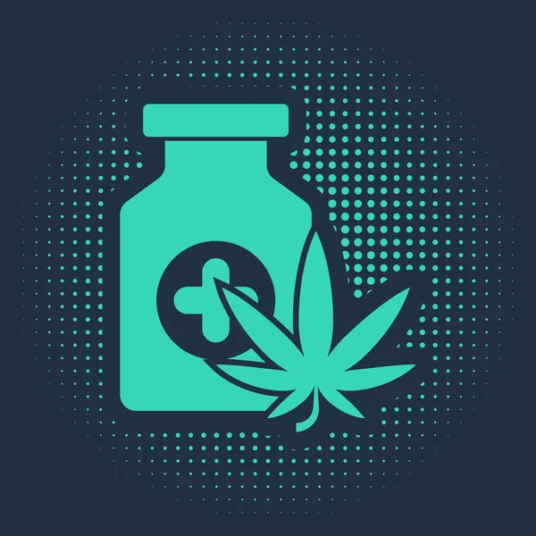 Green Medical Bottle Marijuana Cannabis Leaf Icon Isolated Blue Background — Stock Vector