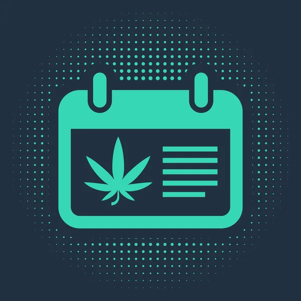 Calendario Verde Marihuana Icono Hoja Cannabis Aislado Sobre Fondo Azul — Vector de stock