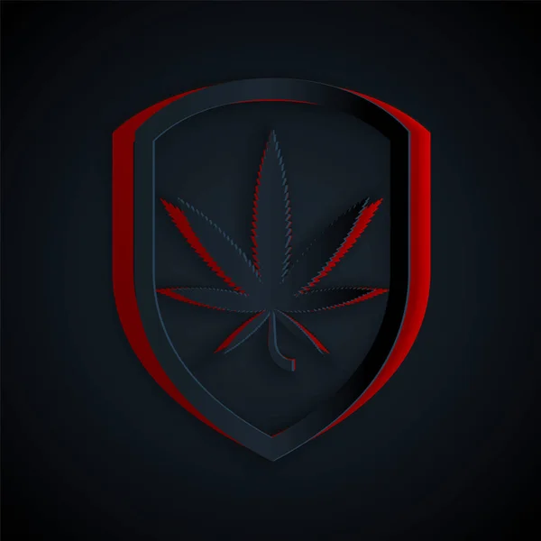 Escudo Corte Papel Marihuana Icono Hoja Cannabis Aislado Sobre Fondo — Archivo Imágenes Vectoriales