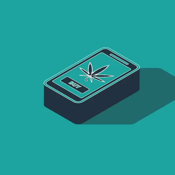 Isométrico Telefone Celular Maconha Medicinal Ícone Folha Cannabis Isolado Fundo — Vetor de Stock