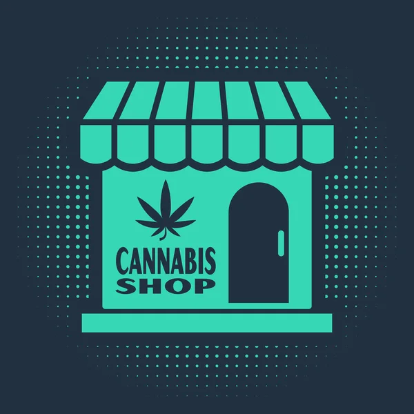 Green Marijuana Cannabis Store Icon Isolated Blue Background Equipment Accessories — Stock Vector