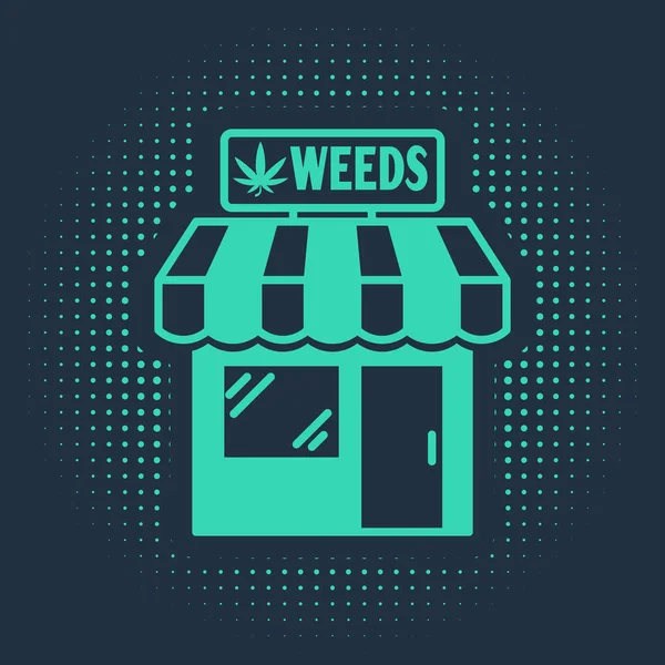 Icono Tienda Marihuana Verde Cannabis Aislado Sobre Fondo Azul Equipos — Vector de stock