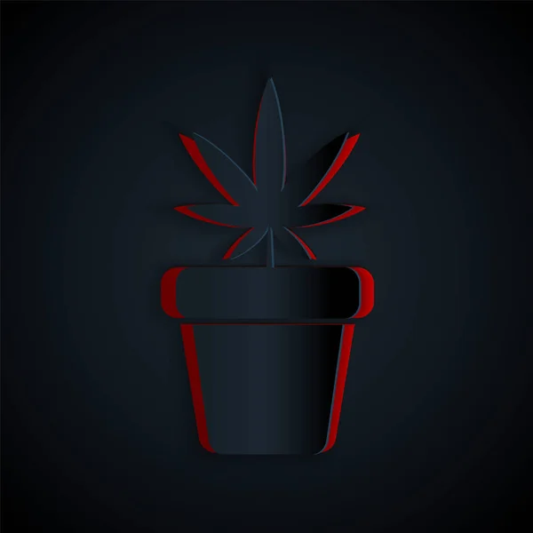 Řez Papíru Lékařská Marihuana Nebo Konopí Rostlina Květináči Ikona Izolované — Stockový vektor