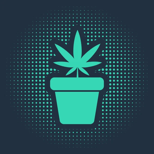 Grünes Medizinisches Marihuana Oder Cannabispflanze Topf Symbol Isoliert Auf Blauem — Stockvektor