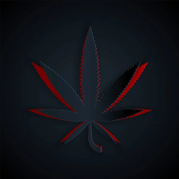 医療用マリファナや大麻の葉のアイコンは黒の背景に隔離されています ヘンプ記号 紙のアートスタイル ベクターイラスト — ストックベクタ