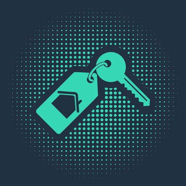 Green House Key Icon Isolated Blue Background Concept House Turnkey — ストックベクタ