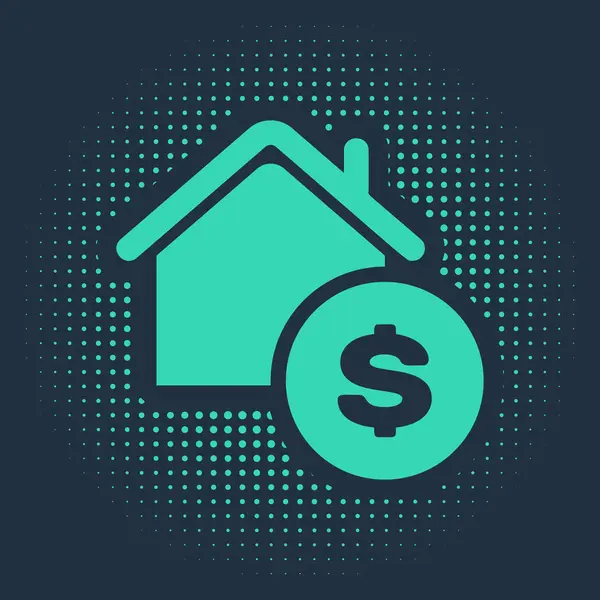Casa Verde Com Símbolo Dólar Ícone Isolado Fundo Azul Casa — Vetor de Stock