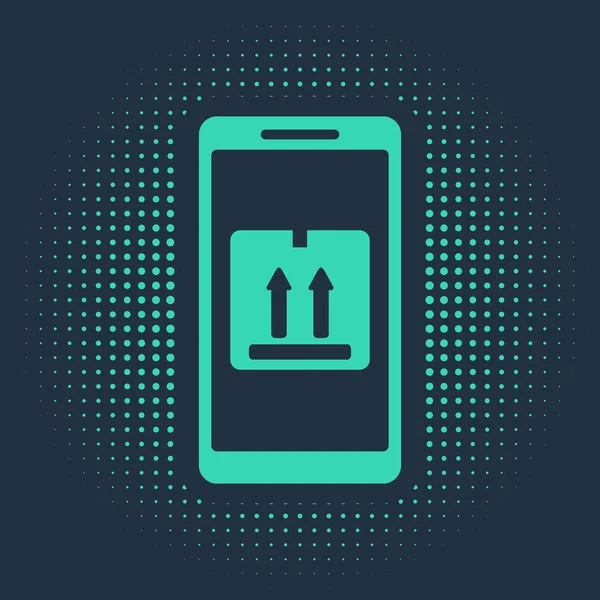 Groene Mobiele Smartphone Met App Delivery Tracking Icoon Geïsoleerd Blauwe — Stockvector