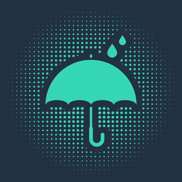 Paraguas Verde Gotas Lluvia Icono Aislado Sobre Fondo Azul Icono — Vector de stock