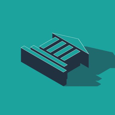 Isometric Müze binası simgesi yeşil arka planda izole edildi. Vektör İllüstrasyonu